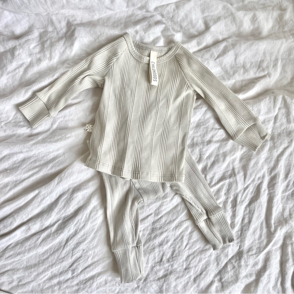 Childhoods Rib Knit Long Sleeve Tee + Pant Set - Canvas